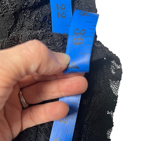 Black Lace Sequin Ruched Sheath Cocktail Evening Dress‎ Lauren Ralph Lauren 16W - Picture 10 of 11